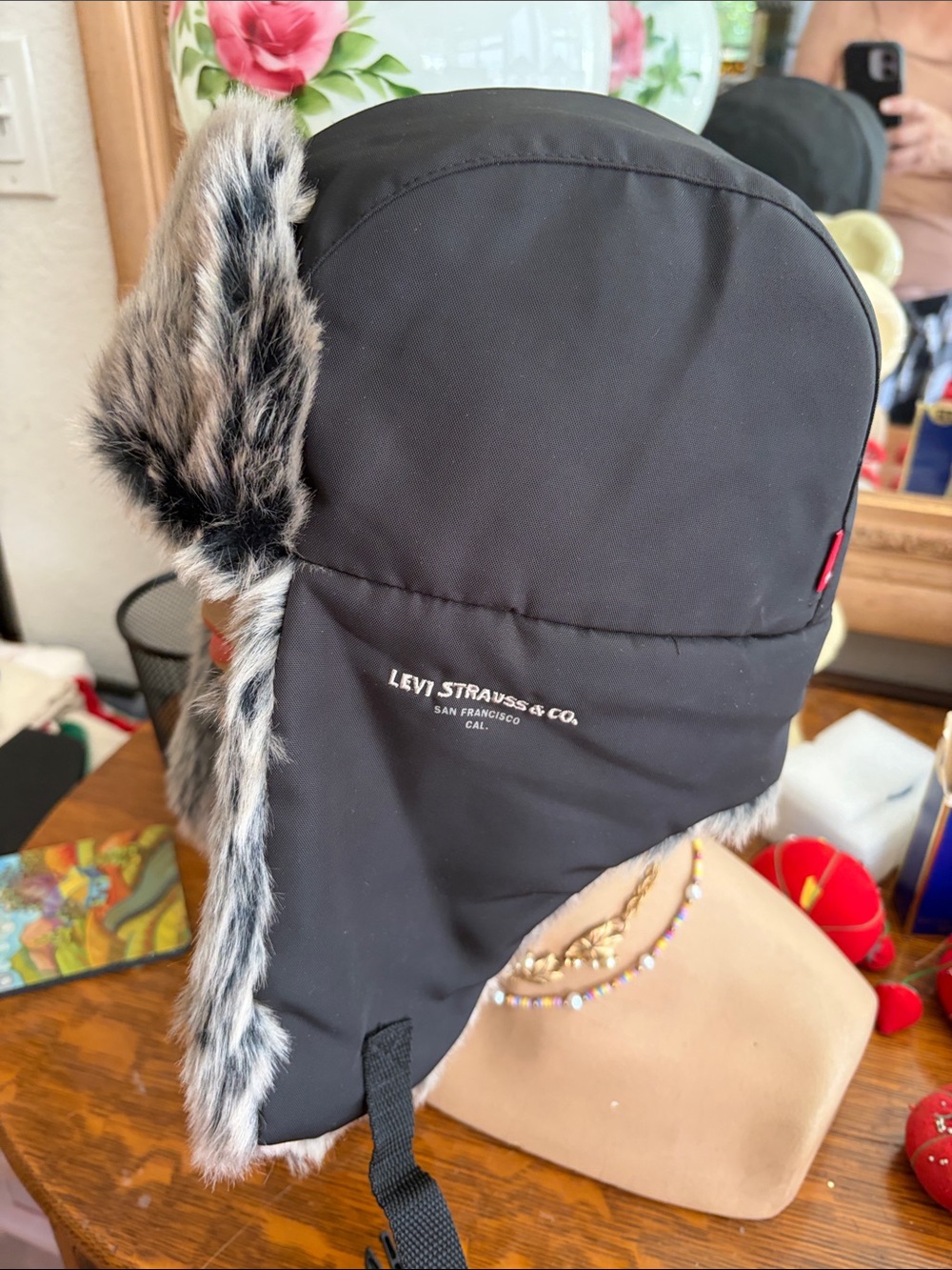 Levi's Black Kids Faux-Fur Earflap Hat